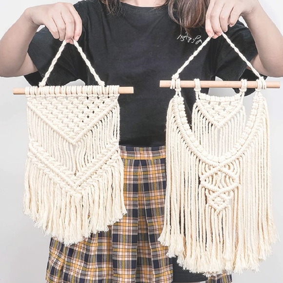 2 Pcs Ivory Macrame Wall Hanging Art Wall Decor - Picture 2 of 4